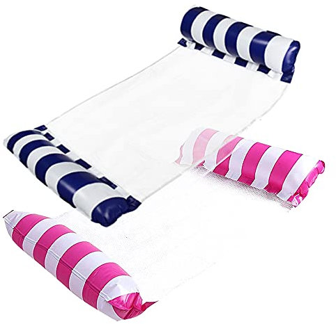 ZHODADA Bouee Piscine Adulte, 2 Pièces Hamac de Piscine 4 en 1 Bouées et Matelas Gonflables Chaise Longue Flottant Chaise Hamac Été de Natation (Bleu Foncé+Rose Rouge)