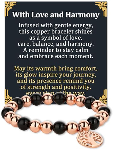 Fashtour Pulsera de cobre para mujeres y hombres, cuentas ajustables de cobre puro al 99,99 % con piedras de hematita de 8 mm, regalo de joyería magnética con dije de árbol de la vida (8 mm)