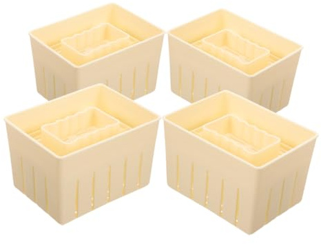 NUOBESTY Stampo per Pressa per Formaggio e Tofu 4 Pezzi 140x105x95 Mm Plastica Resistente Superficie Liscia per Produttore di Tofu Fatto in Casa Utensile Pratico e Facile da Pulire