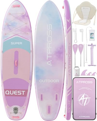 ATPROSS Tabla de Paddle Surf Hinchable con Asiento de Kayak y Accesorios, 320x84cm Sup Extra Ancha para 2 Personas, Carga 200kg, Kayak Hinchable Estable y Antideslizante para Adultos y Surf