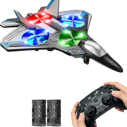 Pak2iaa Foam Remote Control Glider Toy with LED Lights, Radio Controlled Stunt Glider for kids, Rolling Stunt, Auto Balance, One Key Take Off & Landing, Outdoor Beginner Flying Toy