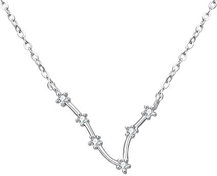 Clearine Women 925 Sterling Silver Wedding Bridal CZ Horoscope Zodiac 12 Constellation Astrology Pendant Necklace Clear April Birthstone Pisces