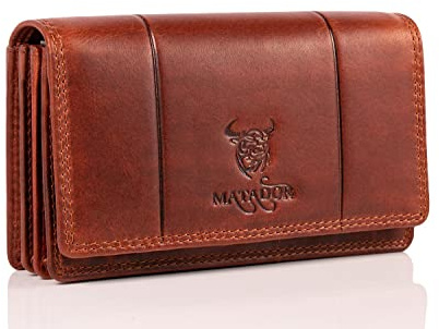 MATADOR Damen Geldbörse Mittelgroß Leder #VENEDIG mit edler Geschenkbox, Elegante Damen-Geldbörsen mit RFID Blocker, Luxus Geldbörse Damen Mittelgroß Viele Kartenfächer, Braun Vintage