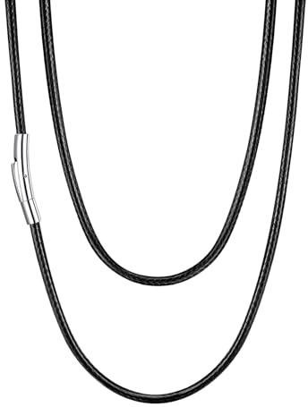 U7 Collana Uomo Caucciù Pelle Sintetica Catena Cordino Nero 3mm 46cm