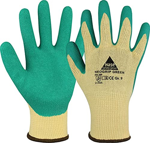 Guantes de trabajo de látex NEOGRIP VERDES, guantes de montaje sólidos, guantes de jardín cortados y antideslizantes para mujeres y hombres - talla: 8