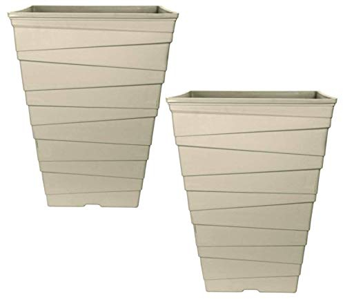Srendi 2 x 30 Litre 13Inch Large Plant Pots Outdoor Garden Tall Square Plastic Planters (Grey)
