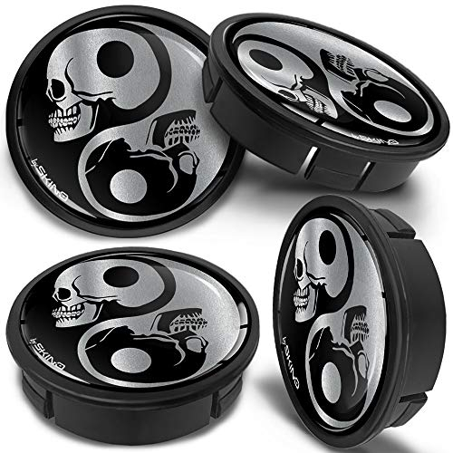 SkinoEu 4 x 60mm Universal Schwarz Silber Schädel Yin Yang Alufelgen Nabenkappen Felgen Kappen Felgendeckel Radkappen Radnabendeckel Nabendeckel Felgenkappen CXZ 2