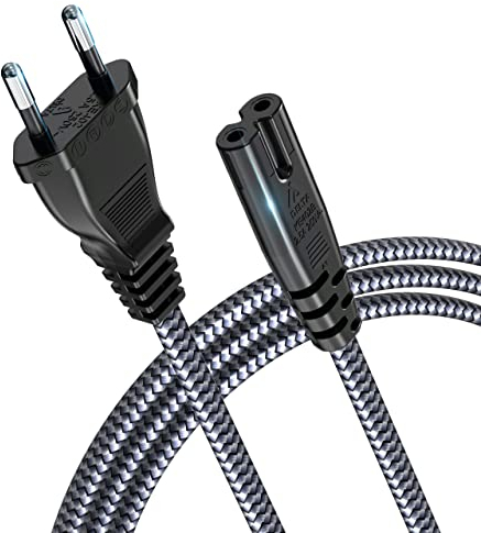 Stromkabel 2 Polig, RIKSOIN Netzkabel 2m Eurostecker (CEE 7/16 auf C7) Nylon-Geflecht Universale Kleingerätekabel mit VDE für TV, PS3/PS4/PS5,One S/X, Laptop Netzteil, Blu-ray, Radio usw