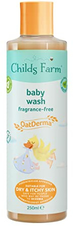 Childs Farm | OatDerma Babywäsche | parfümfrei | Reinigungsqualität von Haferflocken | Geeignet für Neugeborene mit trockener, juckender und zu Ekzemen neigender Haut | 250 ml, klar