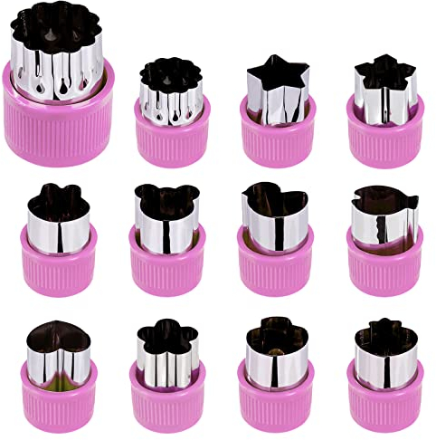 Cortadores de Galletas Acero Inoxidable Cortadores de Vegetales et Fruta con Cubierta Protectora para Galletas Fideos Pasta de Azúcar Herramientas Decorativas 12 Piezas Morado