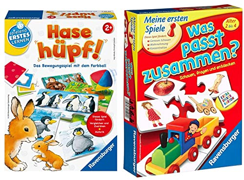 Ravensburger 24735 - Hase hüpf! - Bewegungsspiel für die Kleinen 21402 - was passt zusammen? - Puzzelspiel für Kinder, Bildpaare zuordnen für 1-4 Spieler ab 2 Jahren