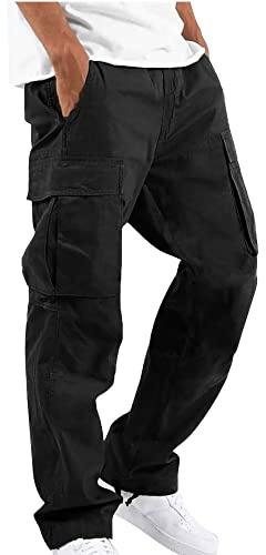 YAOHUOLE Men's Cargo Pants Casual Cotton Stretchy Drawstring Waist Trousers