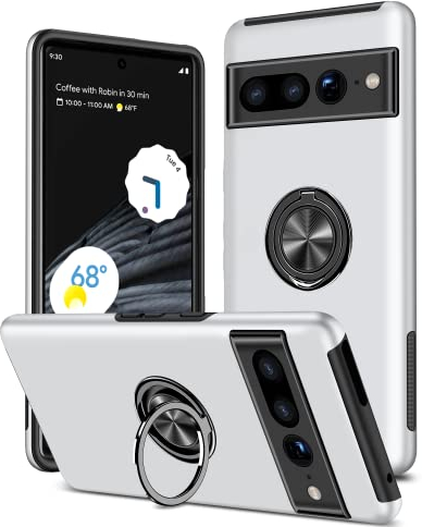 KRAFTCARE Hülle für Google Pixel 7 Pro, Handyhülle mit Eingebetteter 360° Grad Ring, Magnetische Schutzhülle TPU Stoßfest Cover Case für Google Pixel 7 Pro,Silber