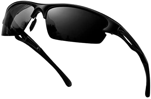 KANASTAL Gafas de Sol Negras Deportivas Curvas Hombre Polarizadas Mujer Envolventes Retro Ciclismo Conducir Protección UV400 - Montura Brillante Negro