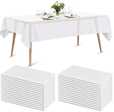 Luriseminger 20 Stück Tischdecke Einweg, Wasserdicht Tischabdeckung aus Vliesstoffe mit PE-Film Einweg Tischbezug Weiß Tischtücher für Hochzeit, Party, Geburtstag (150 x 240cm)