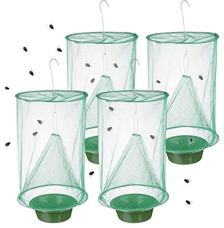 Attrape-Mouches Suspendus PièGe À Mouches Filet PièGe À Mouches ExtéRieur Pliable RéUtilisable Attrape Cage PièGe pour Cheval Stable Ferme 4 PCS