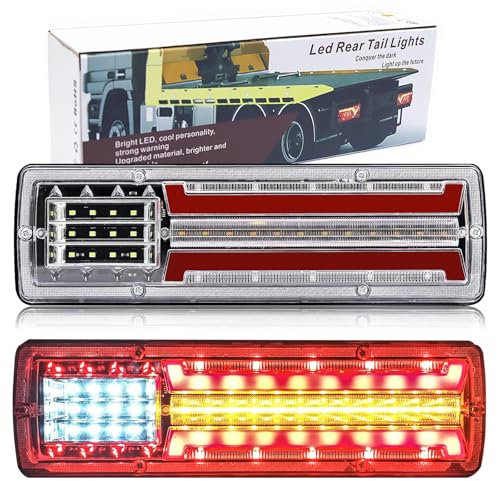 NWpangu 2PCS LED Truck Rear Tail Lights Multifunction Turn Signal Reverse Lights Brake Stop Light for Trailer Tractor Pickups RV Camper UTV Vans.