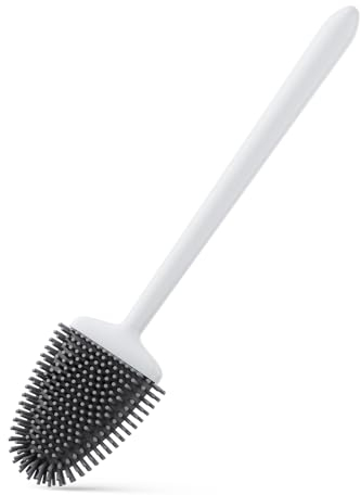 ASOBEAGE Silicone Toilet Brush: Flexible Head, Long Handle, For Bathroom Clean (White, Brush Replacement Only)