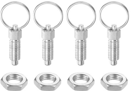QUARKZMAN 4 Piezas Pasador de Resorte con Anillo de Extracción Rosca M8*1.25 Longitud 0.63 Pasador Diámetro 5Mm Cabeza Redonda Acero al Carbono Retráctil No Bloqueable