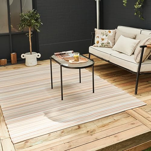 THE RUGS Rainbow Collection Outdoor Rug - Easy to Clean, Waterproof Plastic Outdoor Rugs for Garden, Patio, Balcony, Camping - Vibrant Plastic Straw Rug - Threads Beige, 180x270