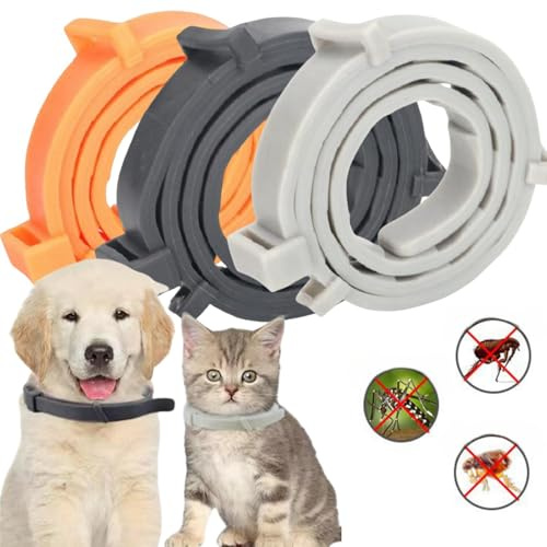 Collier Anti-puces pour Chiens,3pcs Collier Anti Puces pour Chat,Réglable Collier Antiparasitaire Chien,Collier Anti Puces Naturel,Protection Collier Anti Puces (Noir + Gris + Jaune, L)