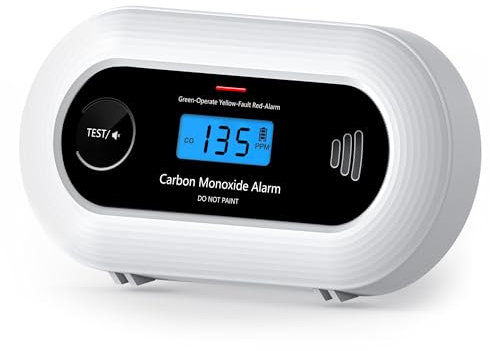 Carbon Monoxide Detector, 10-Year Sealed Battery CO Alarm with Digital LCD Display, Battery Powered Carbon Monoxide Alarm for Home, EN 50291 Standard