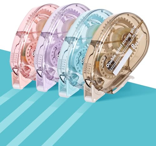 4 Pieces Glue Tape, 8m x 8mm Double Sided Tape Dispenser Glue Roller Scrapbook Runner Tape Transparent Scrapbook Supplies for Children Students DIY Scrapbook Crafts (Pink&Brown&Blue&Purple)