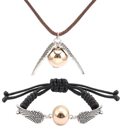 ZLESAGII Goldener Schnatz Halskette und Armband mit Anhänger Silber Charme Film Liebhaber Fan-Merch Kinder Geschenk Leder Kette