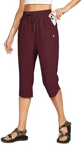 WILLIT Bañador para mujer Capris, pantalones cortos de baño de secado rápido, tabla de natación, playa, atlética, capris, con bolsillos, ligeros, UPF 50 + 18 pulgadas, borgoña, XL