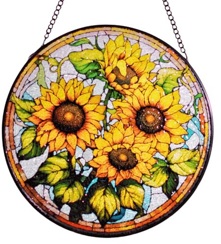 Sunflower Stained Glass Suncatcher Window Hangings, 8 Inch Hand-Painted Sun Catchers for Windows Garden Bedroom Living Room Decor Suncatchers Window Ornament Sunflower Gifts for Birthday Mothers Day