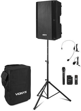 VONYX VSA700-BP 1000W Portable PA System with Microphones, Bluetooth, Adjustable Stand, and Protective Case – Ideal Battery PA System for School Announcement System, Events, and Buskers