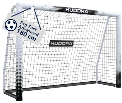 HUDORA Fußballtor Pro Tect 180 Advanced – Outdoor Fußballtor mit Netz und wetterfester Ummantelung für Kinder/Erwachsene – Einfacher Aufbau im Garten – Torwand mit Reiß- und Klettverschlüssen – White