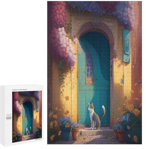 Puzzles for Adults 1000 Pieces - Cat on Blue Door Funny Puzzle, Seek And Find Activities, Travel Toys For Toddlers And Kids