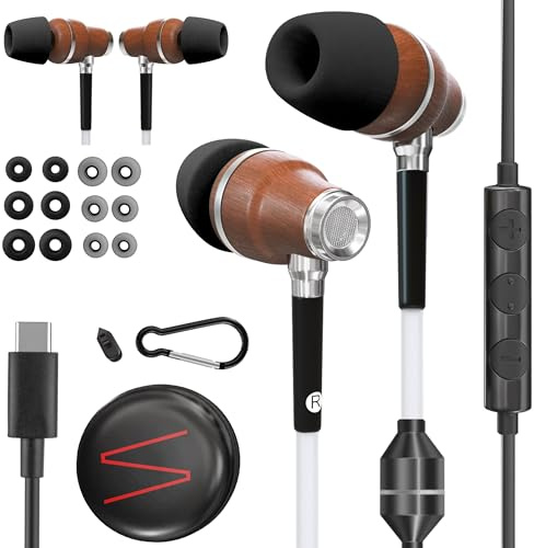 Symphonized Premium Wooden Airtube Headphones EMF Earbuds for USB C Devices (Compatible with iPhone 15, 16)