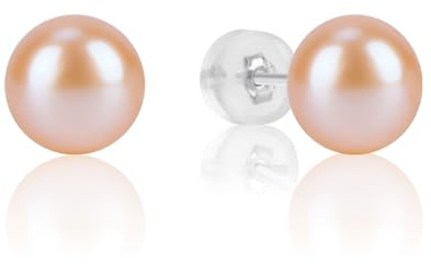 AAAAA+ 8-9mm Pink Pearl Stud Earrings, 925 Silver