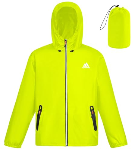 flintronic Giacche Leggere Impermeabili da Esterno, Uomo Ripiegabili con Strisce Riflettenti, con Cappuccio Traspiranti e per Golf, Pesca, Ciclismo e Viaggi