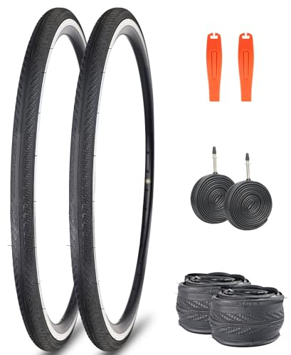 ZUKKA Bike Tire 700×25C Road Bike Tire Foldable Replacement Bike Tire for Road Bike Hybrid Bike Gravel Bike (2 Tires+2 Tubes+2 Levers, 700×25C)