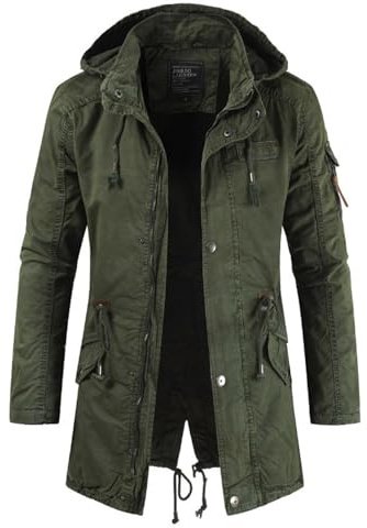 Duohropke Chaqueta militar para hombre con capucha extraíble, parka, abrigo de invierno, cremallera completa, chaqueta a prueba de viento, chaqueta para primavera y otoño, chaqueta para exteriores