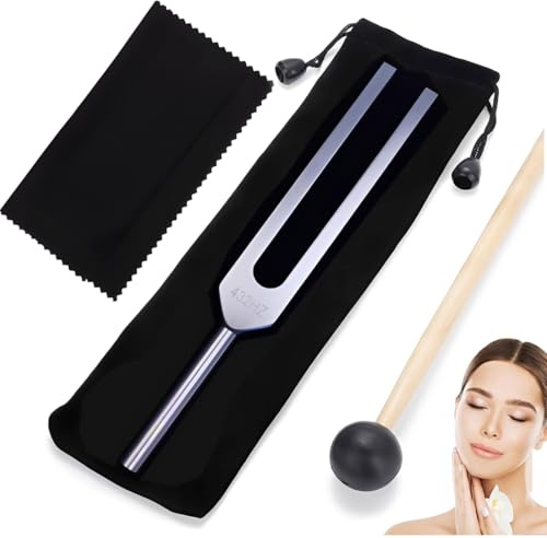 YIPFEN Set de Diapason Terapéutico A432 Hz con Martillo de Silicona y Bolsa de Almacenamiento para Terapia de Sonido, Reparación de ADN, Sanación, Instrumento Musical, Vibración (Negro)