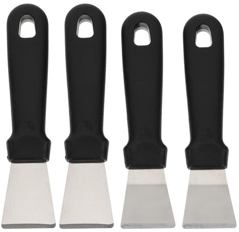Abaodam Raspador de Hielo para Congelador 4 Piezas Acero Inoxidable y PP Negro, Pala Quitahielo Curvada y Recta para Refrigerador y Campana Extractora, Herramienta de Cocina
