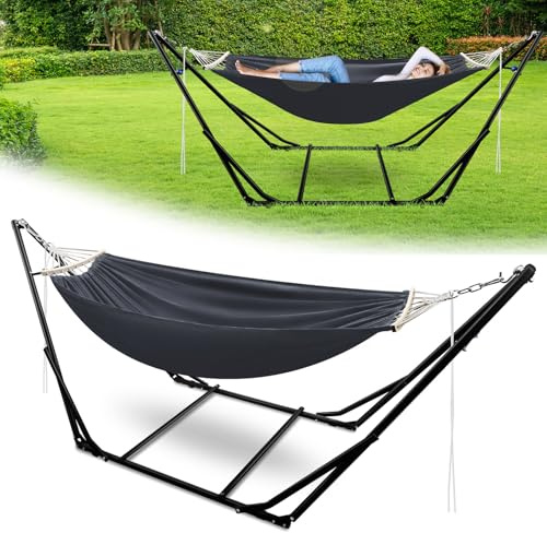Monucep Hamac avec support, charge maximale 200 kg, pour 2 personnes, hamac d'extérieur pliable avec armature pour jardin, terrasse, balcon, avec sac de transport, structure en métal