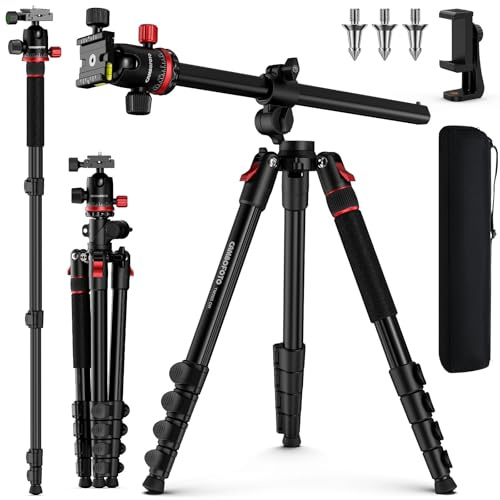 68 tum horisontellt överhuvudstativ för kamera, kamerastativ i aluminium med kulhuvud för makro och overhead-fotografering, avtagbar monopod, 1/4 tum Arca QR-platta, 15 kg lastkapacitet (kolsvart)
