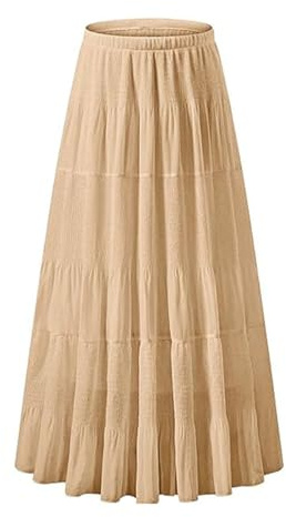 Elastisk Hög Midja Plisserad Midikjol I Chiffong for Kvinnor Casual A-linje Flowy Partykjol(Apricot,M)