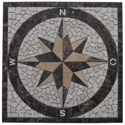 Mosaikfliesen Naturstein Marmor Rosone 90x90 cm Windrose Mosaik Einleger Kompass Fliesen 048