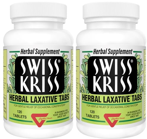 Swiss Kriss Herbal Laxative Tablets, Gentle & Natural Laxatives for Constipation Relief for Adults & Children Over Age 6, Works in 6-12 Hours, Senna Laxative (Pack of 2-240 Tablets Total)