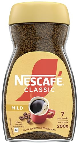 NESCAFÉ CLASSIC Mild, löslicher Bohnenkaffee aus mitteldunkel gerösteten Kaffeebohnen, milder Geschmack & intensives Aroma, koffeinhaltig, 1er Pack (1 x 200g)