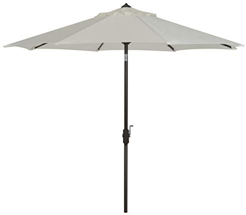 SAFAVIEH 9ft Outdoor Patio Umbrella, Round, Ortega Collection, Ivory, Auto Crank Tilt, UV Resistant for Deck, Backyard, Poolside (PAT8001B)