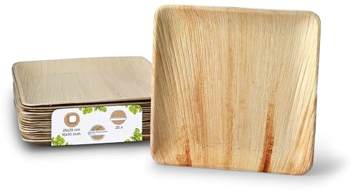 BIOZOYG Palmware DTW05349 Plato de Hoja de Palma, 25 uds, Cuadrado, 25x25 cm, Biodegradable