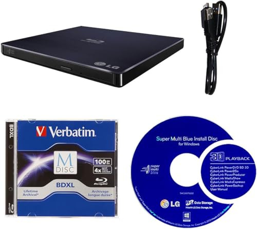 LG 6X WP50NB40 Ultra Slim Portable Black Blu-ray Burner with USB 2.0, 100GB BDXL Disc and Cyberlink Burning Software