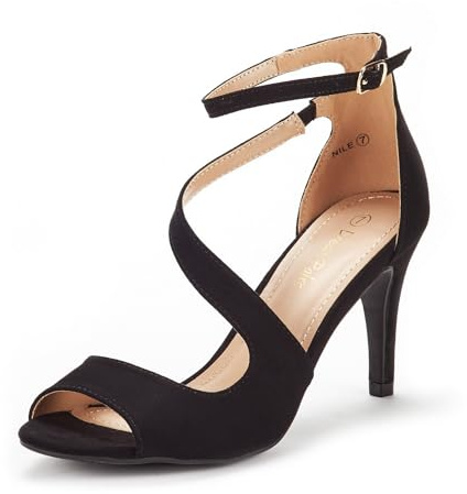 DREAM PAIRS Women's Heel Sandals | Faux sheepskin PU upper, anti-slip outsole, roomy round toe, chunky heel, timeless strap design
